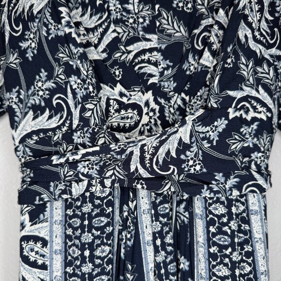 Boho Maxi Dress Entro Blue White Paisley Wide Sleeve Boho Maxi Dress | Medium - Picture 6 of 8